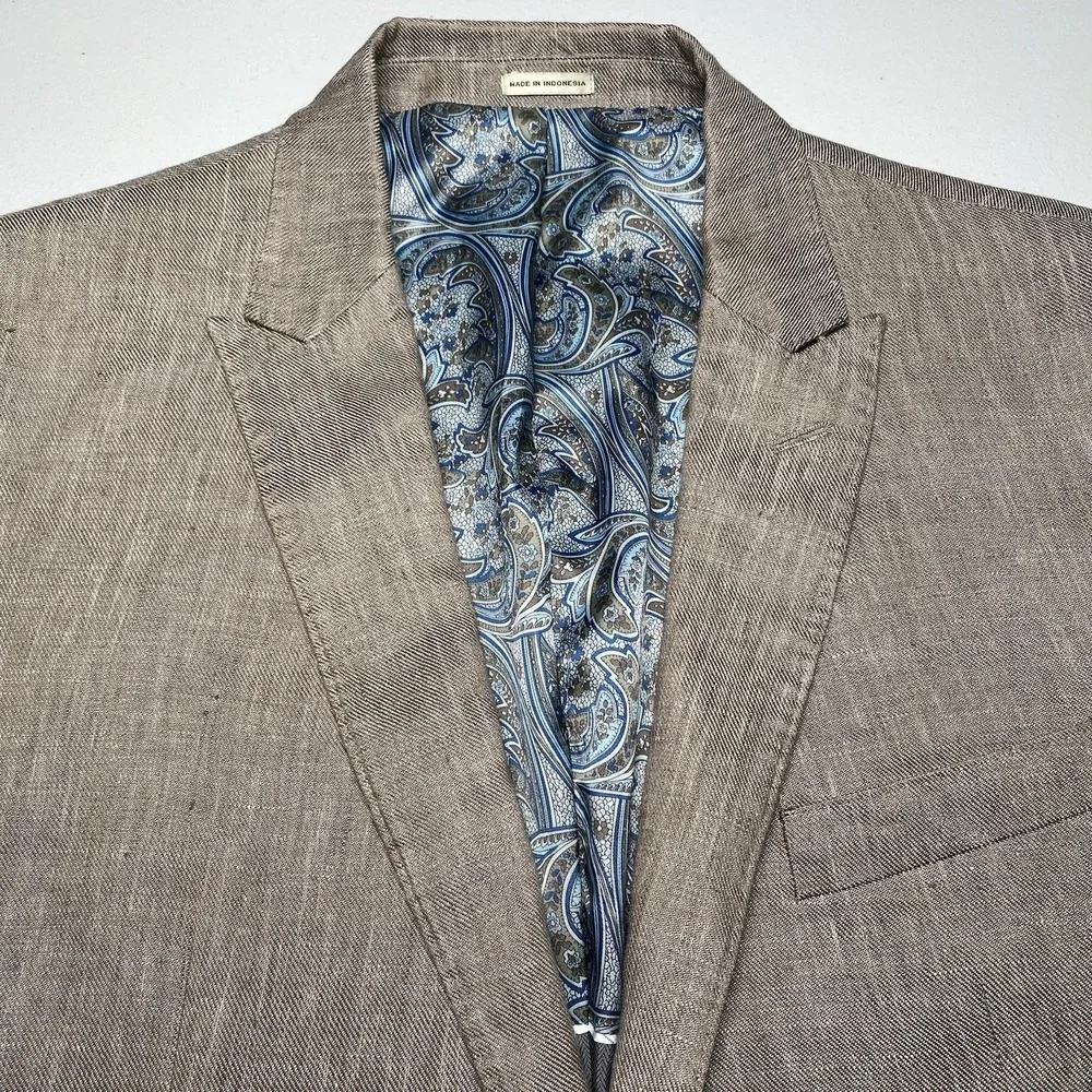 Joe Joseph Abboud Blazer 42XL Linen 2B2V Slim Fit Peak Lapel Brown Taupe